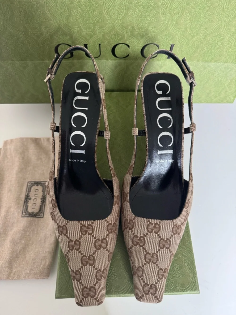 Gucci GG Slingback Pumps EU 40.5 US 10 105mm With Box Dust Bag Shopping Bag - Picture 2 of 12